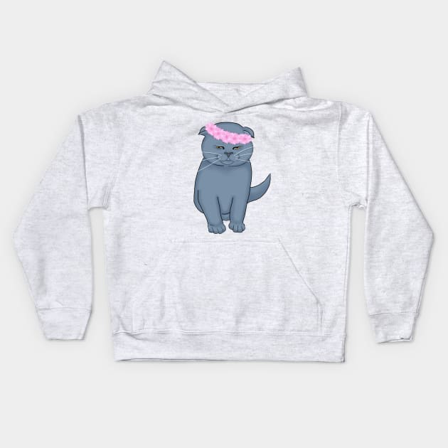 Angry cat with flowers. Kids Hoodie by KateQR